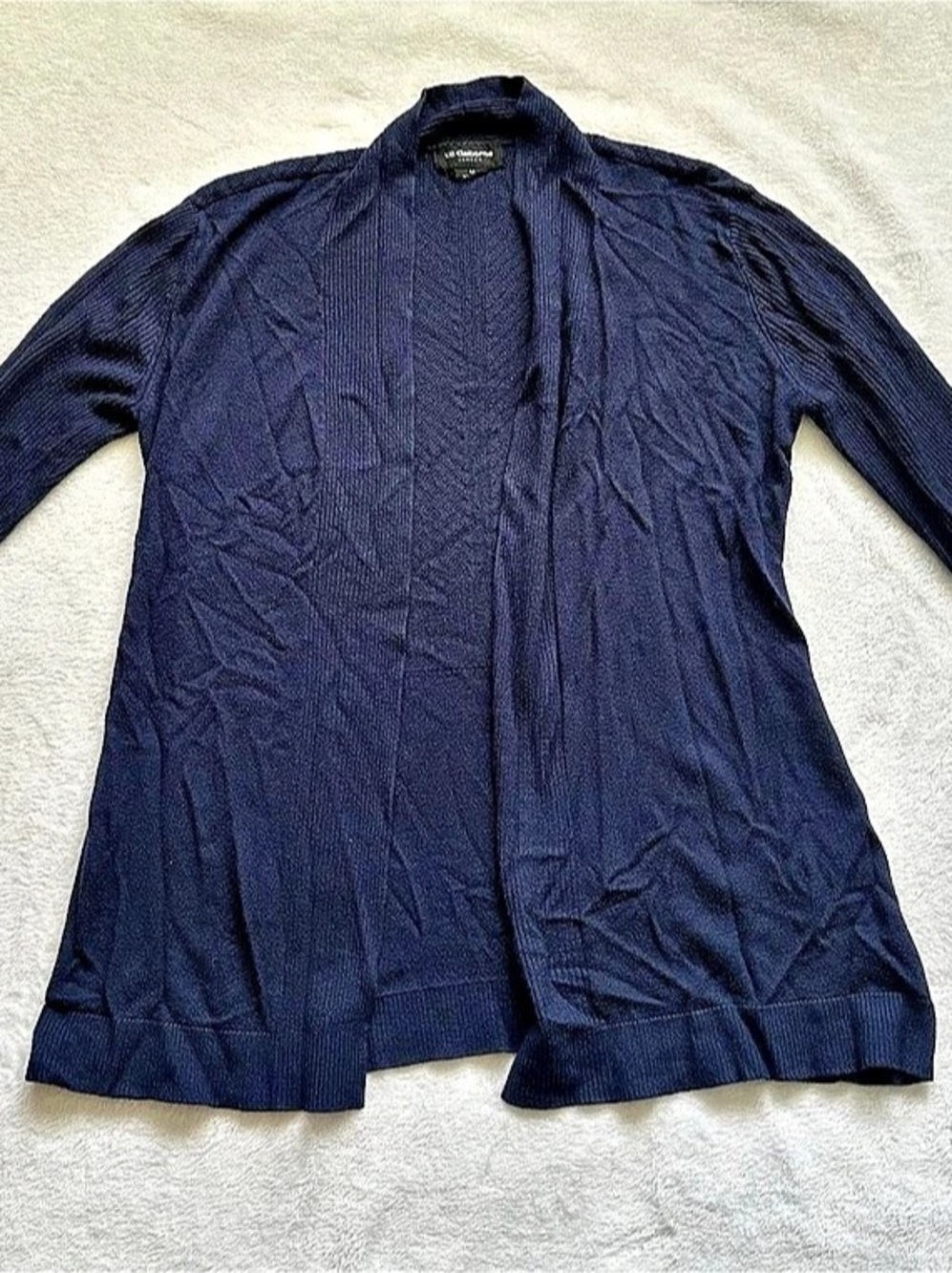 Liz Claiborne Ribbed Open Front Cardigan in Blue Size Medium